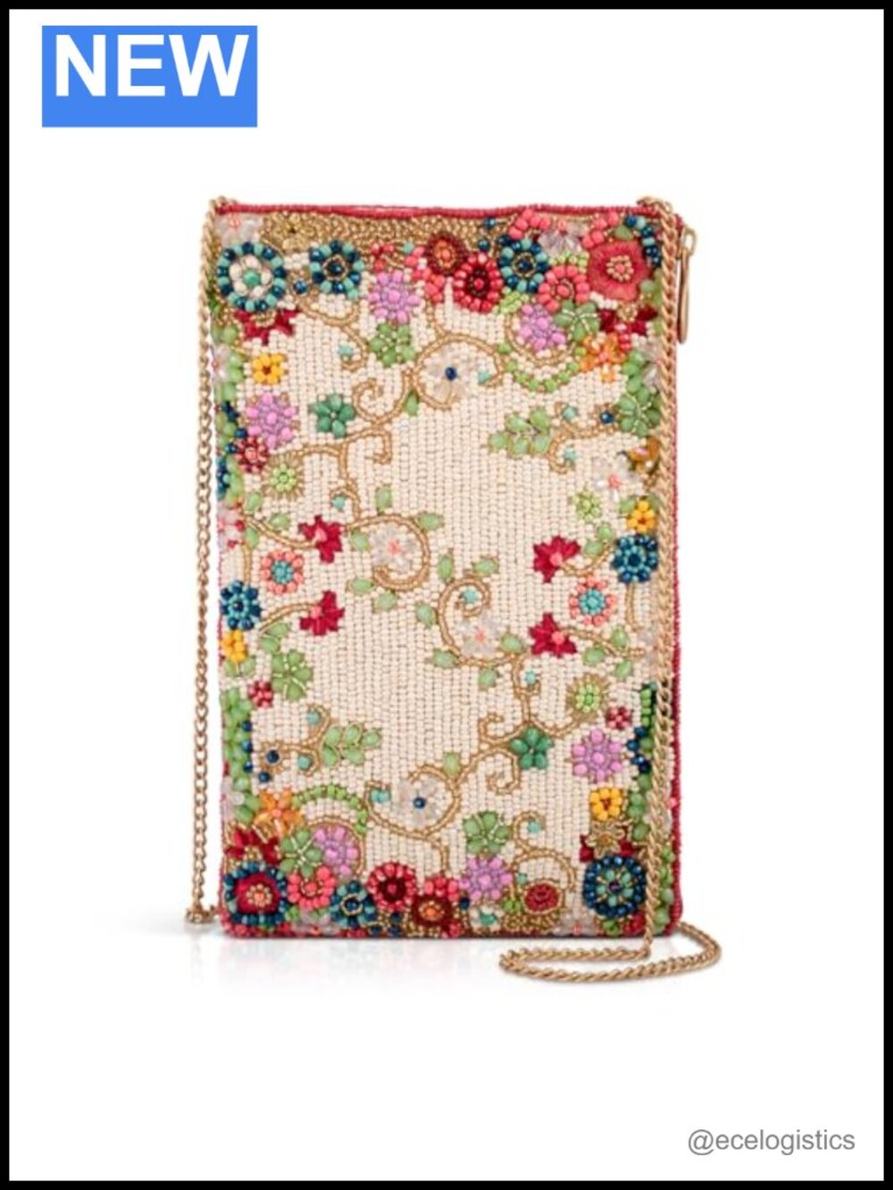 Beaded Floral Crossbody Phone Bag with Removable Chain Strap